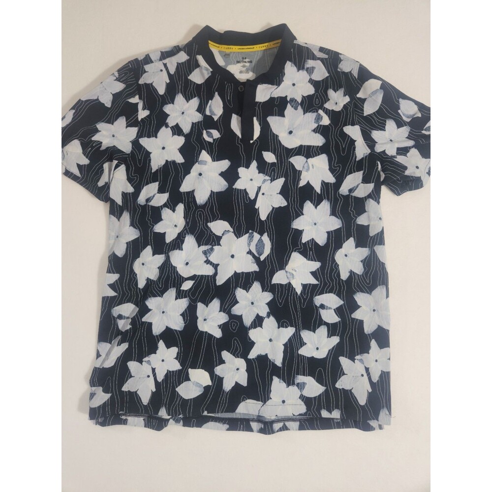 CURRY X UNDER ARMOUR MENS BOMBER FLORAL GOLF POLO SIZE 2XL SHORT SLEEVE